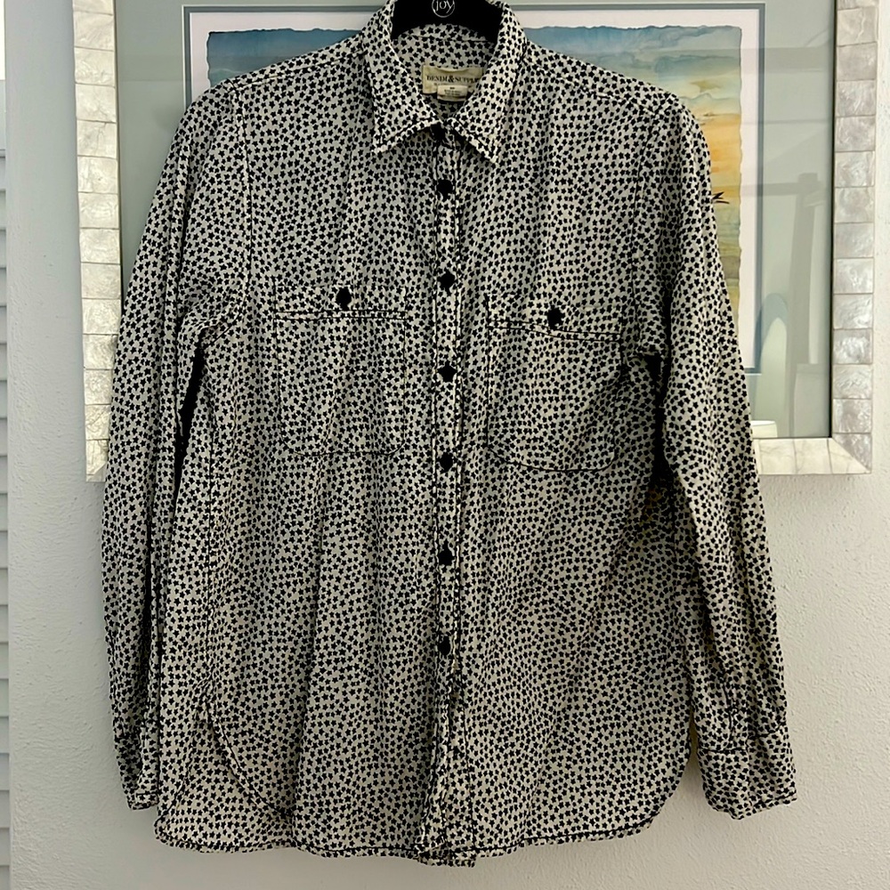 Denim&Supply Ralph Lauren,cream- almost white button down with black stars.